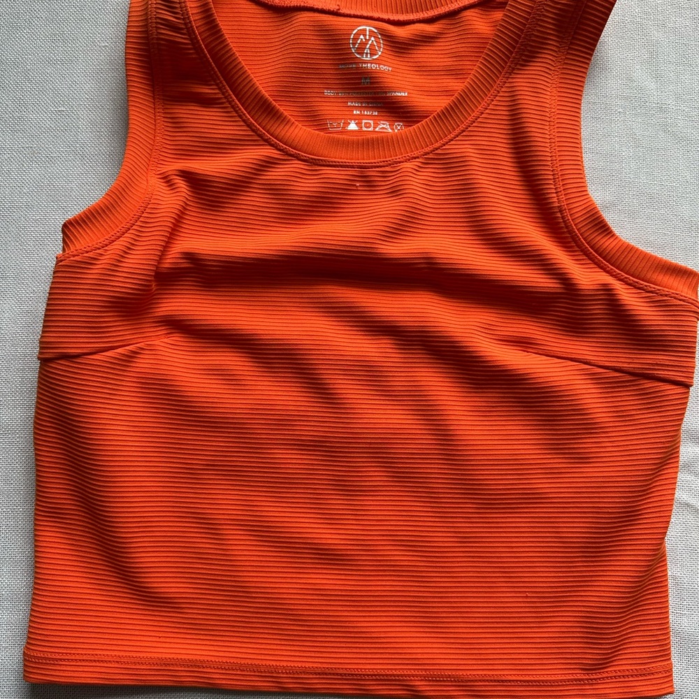 Orange Ribbed Tank Top with back detail